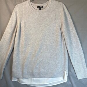 Hilary Radley Women's Gray Ribbed Knit Crew Neck Layered Hem Sweater L